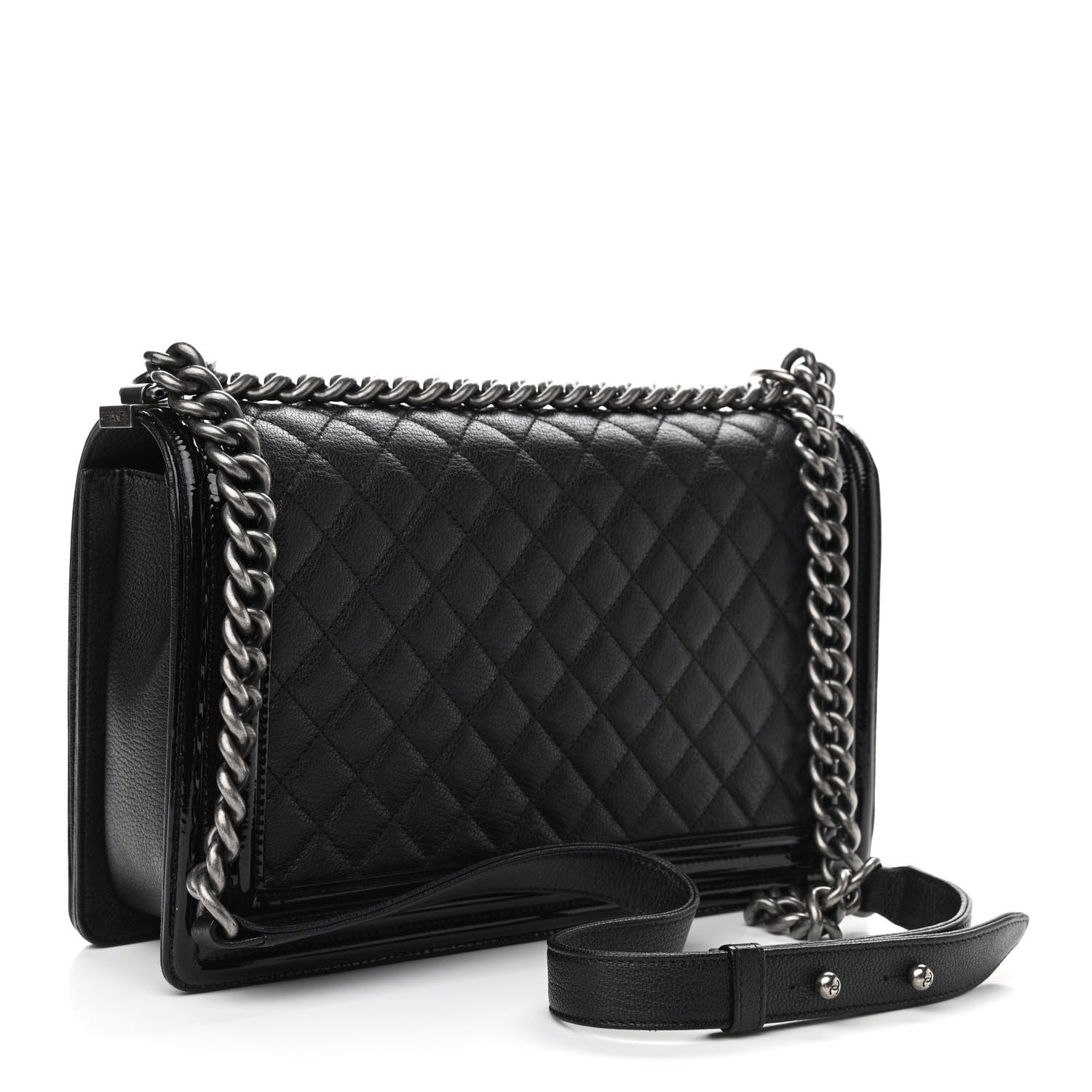 Chanel Goatskin Quilted Patent New Medium Duo Boy Flap Black 2 of 10