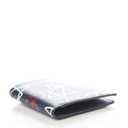Gucci Calfskin GucciGhost Print Bi-Fold Wallet Blue Agata Hibiscus Red 4 of 8