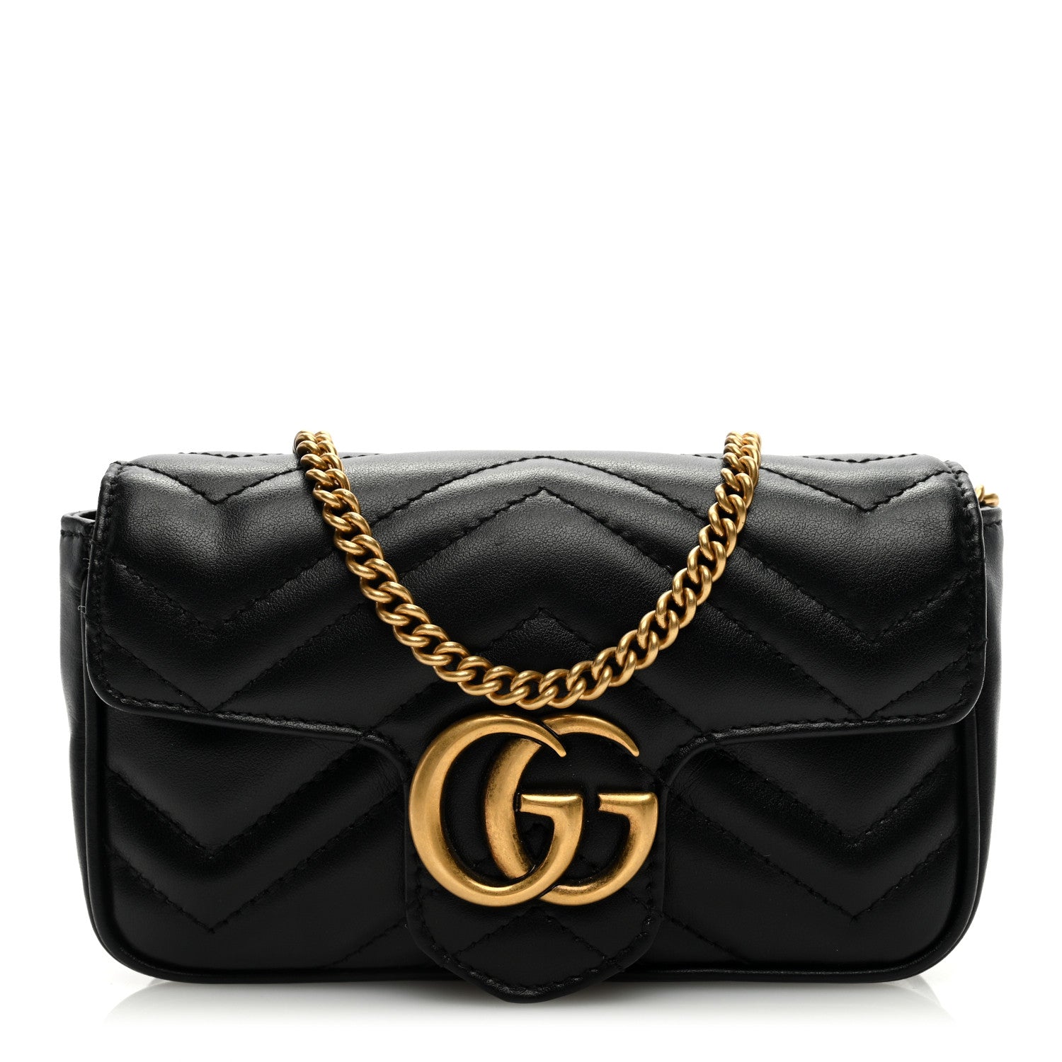 Gucci Calfskin Matelasse Super Mini GG Marmont Shoulder Bag Black 1 of 9