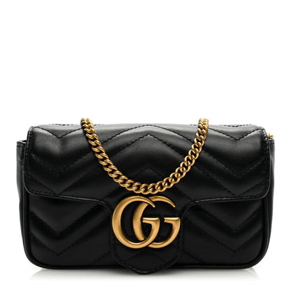 Gucci Calfskin Matelasse Super Mini GG Marmont Shoulder Bag Black 1 of 9