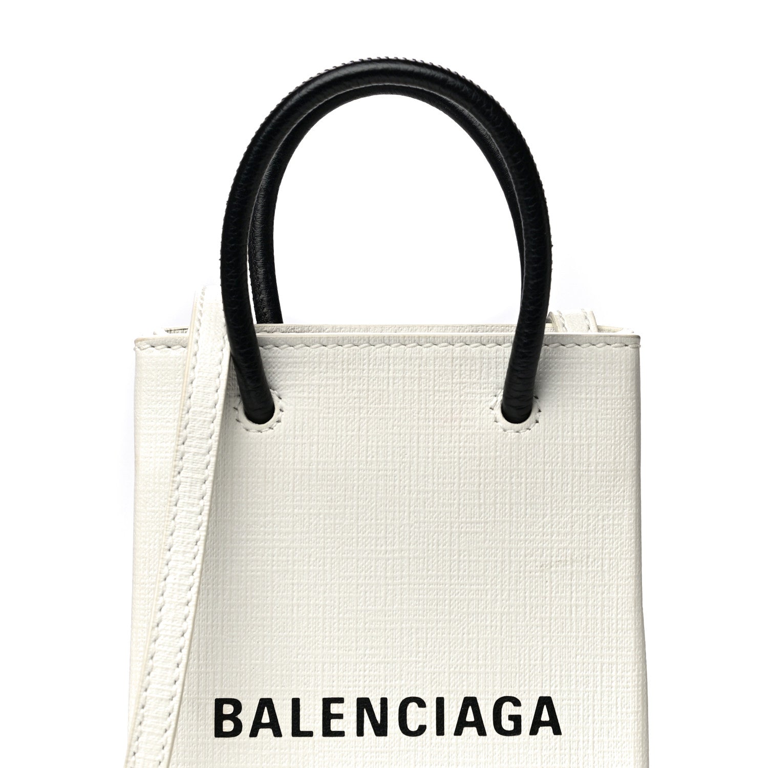 Balenciaga Squared Calfskin Logo Shopping Phone Holder Bag White Balenciaga Squared Calfskin Logo Shopping Phone Holder Bag White