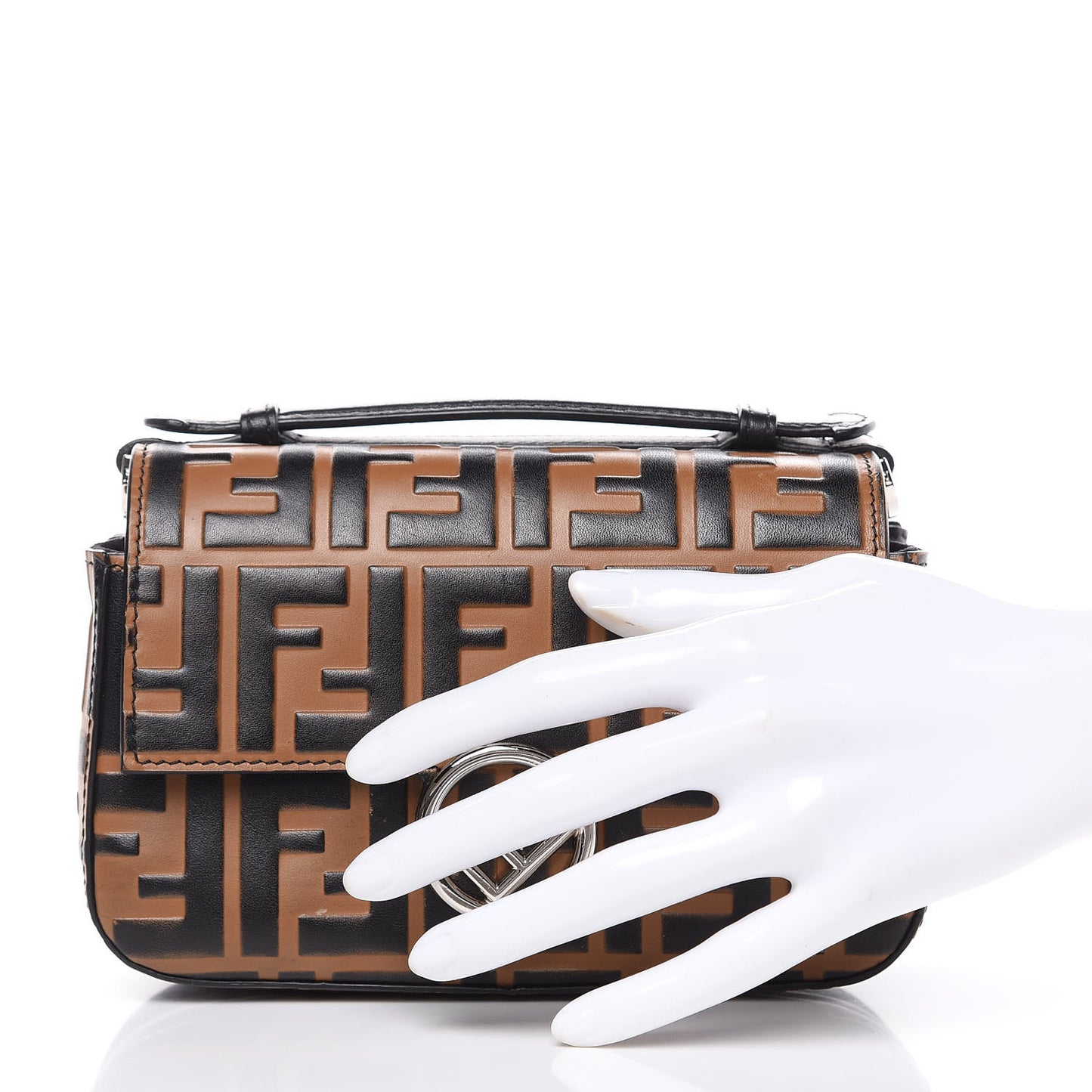 Vitello Dolce F is Fendi FF Embossed Micro Double Baguette Tobacco Black