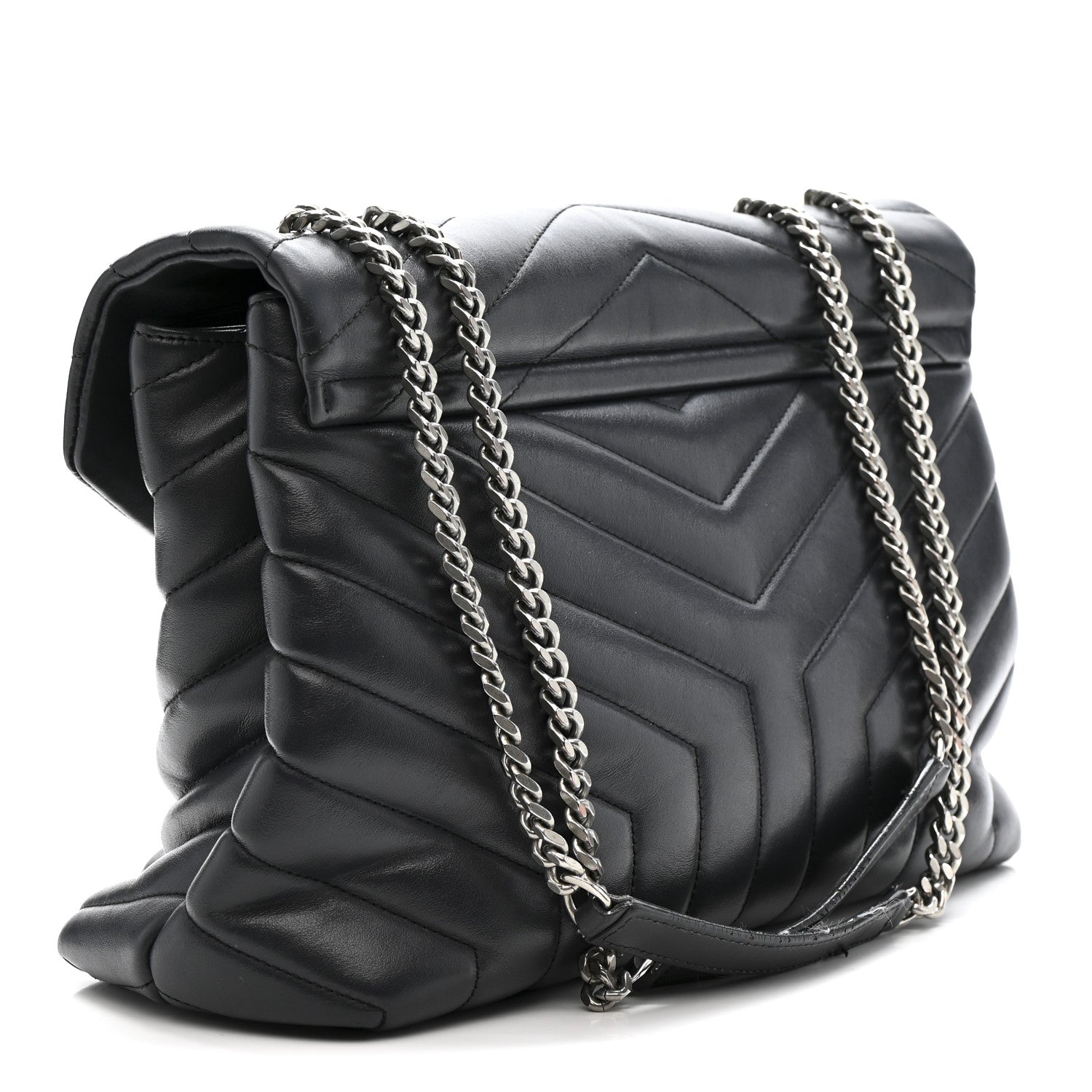 Saint Laurent Calfskin Y Quilted Monogram Medium Loulou Chain Satchel Storm 3 of 16