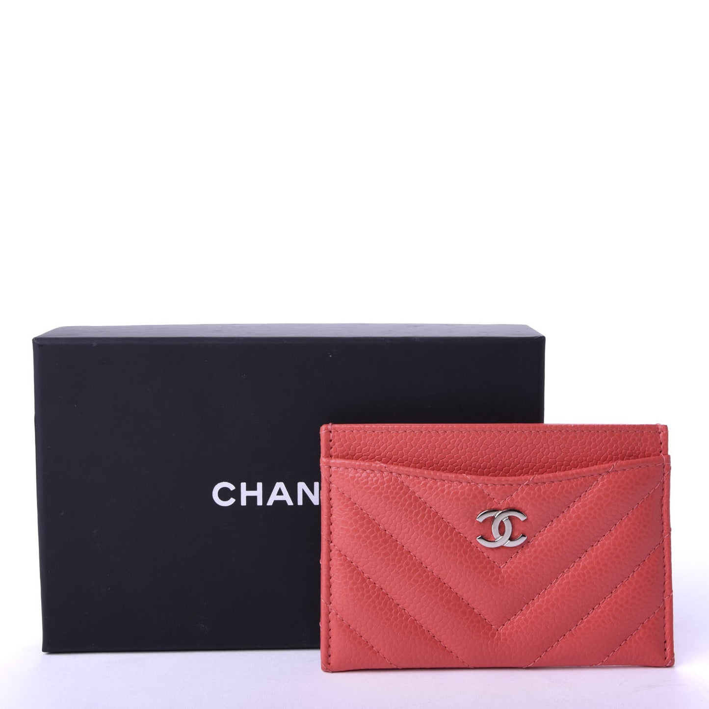 Caviar Chevron Quilted Card Holder Dark Pink