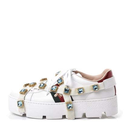 Gucci Calfskin Removable Crystals Bee Embroidered Ace Platform Sneakers 37 White 1 of 11