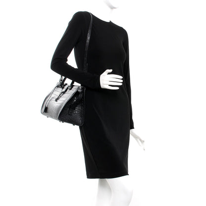 Saint Laurent Calfskin Crocodile Embossed Small Monogram Cabas Black 2 of 8