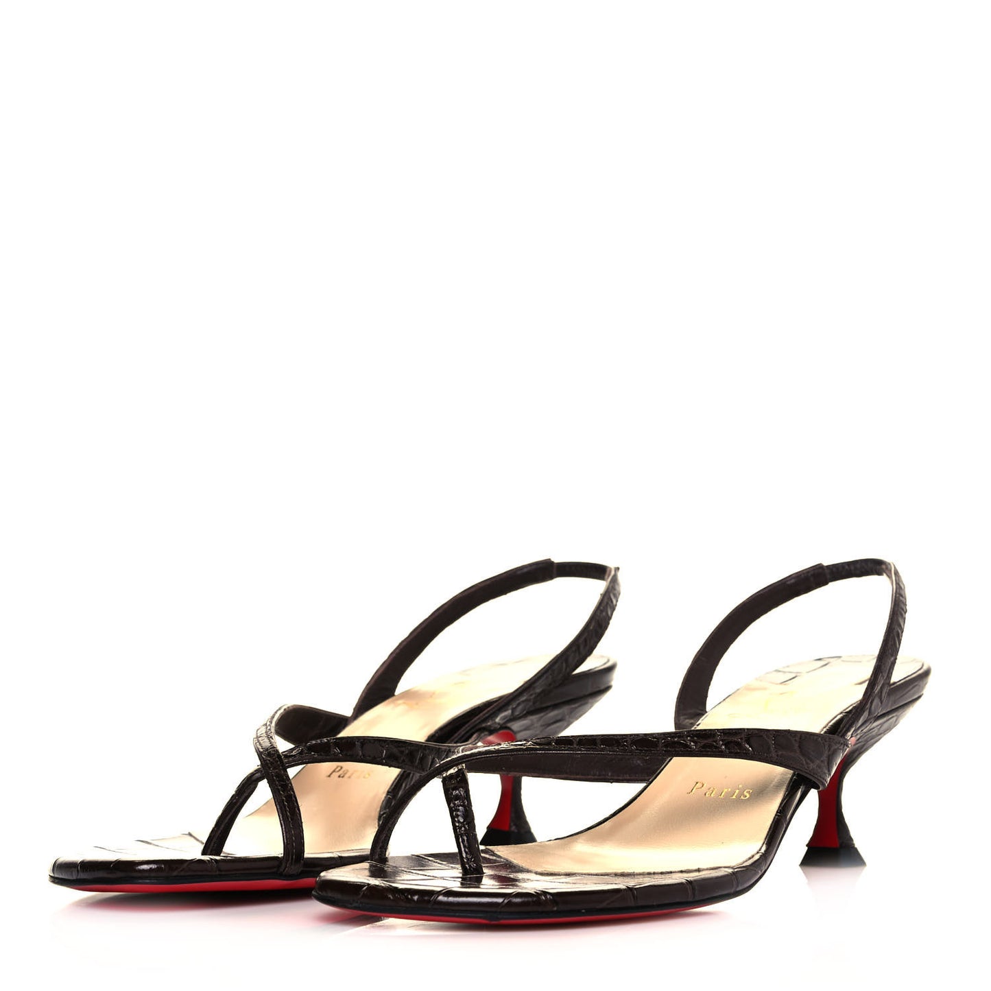 Calfskin Crocodile Embossed Taralita 55 Thong Sandals 38.5 Brown