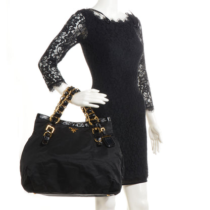 Prada Tessuto Chain Shoulder Bag Black 2 of 10