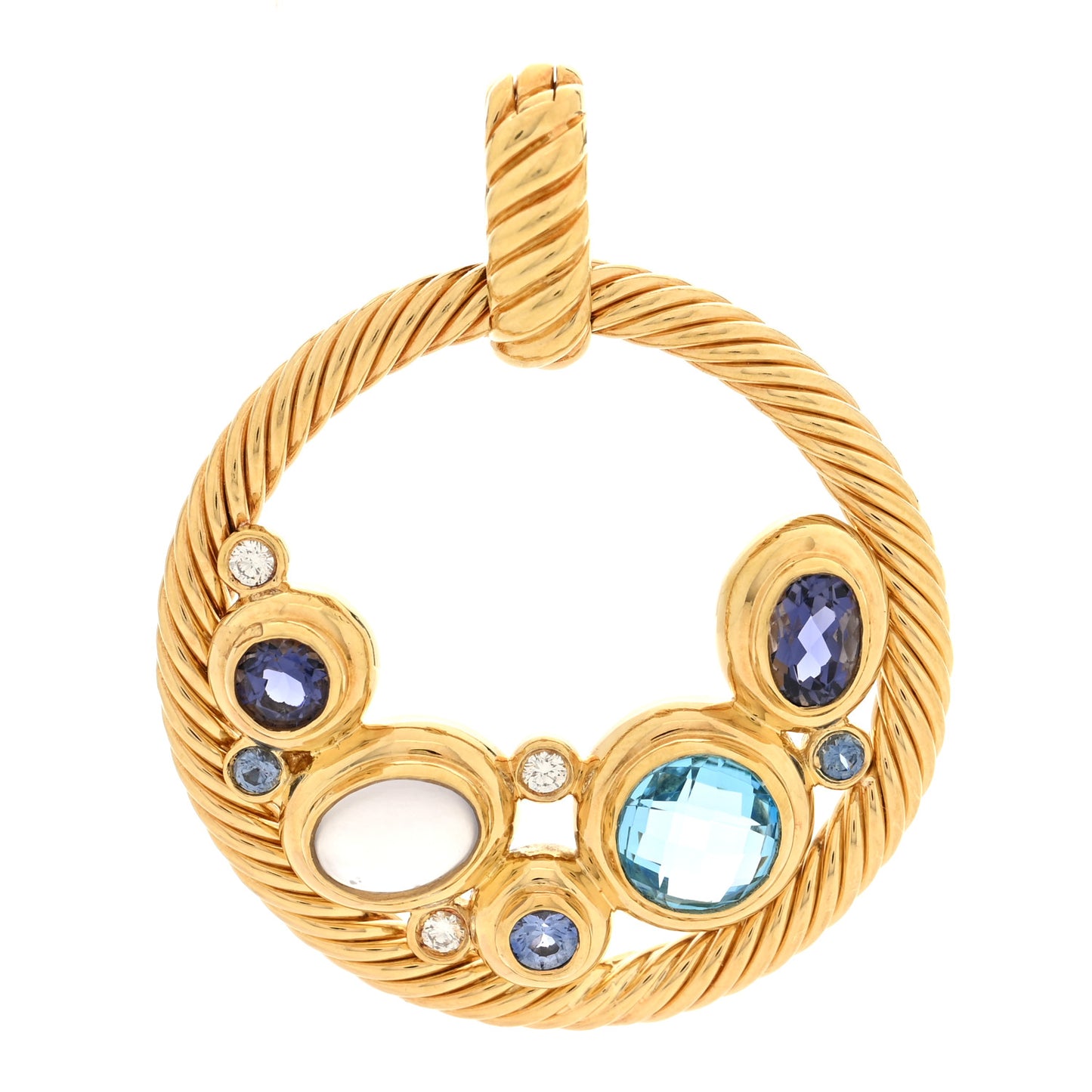 18K Yellow Gold Diamond Multi Gemstone Mosaic Enhancer Pendant