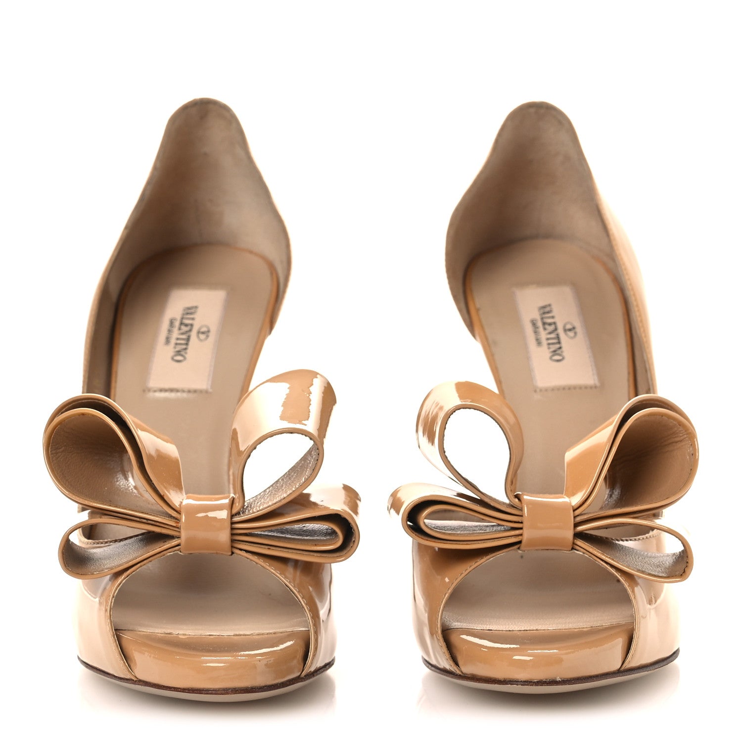 Valentino Garavani Patent Couture Bow Peep Toe Pumps 37.5 Beige 3 of 14