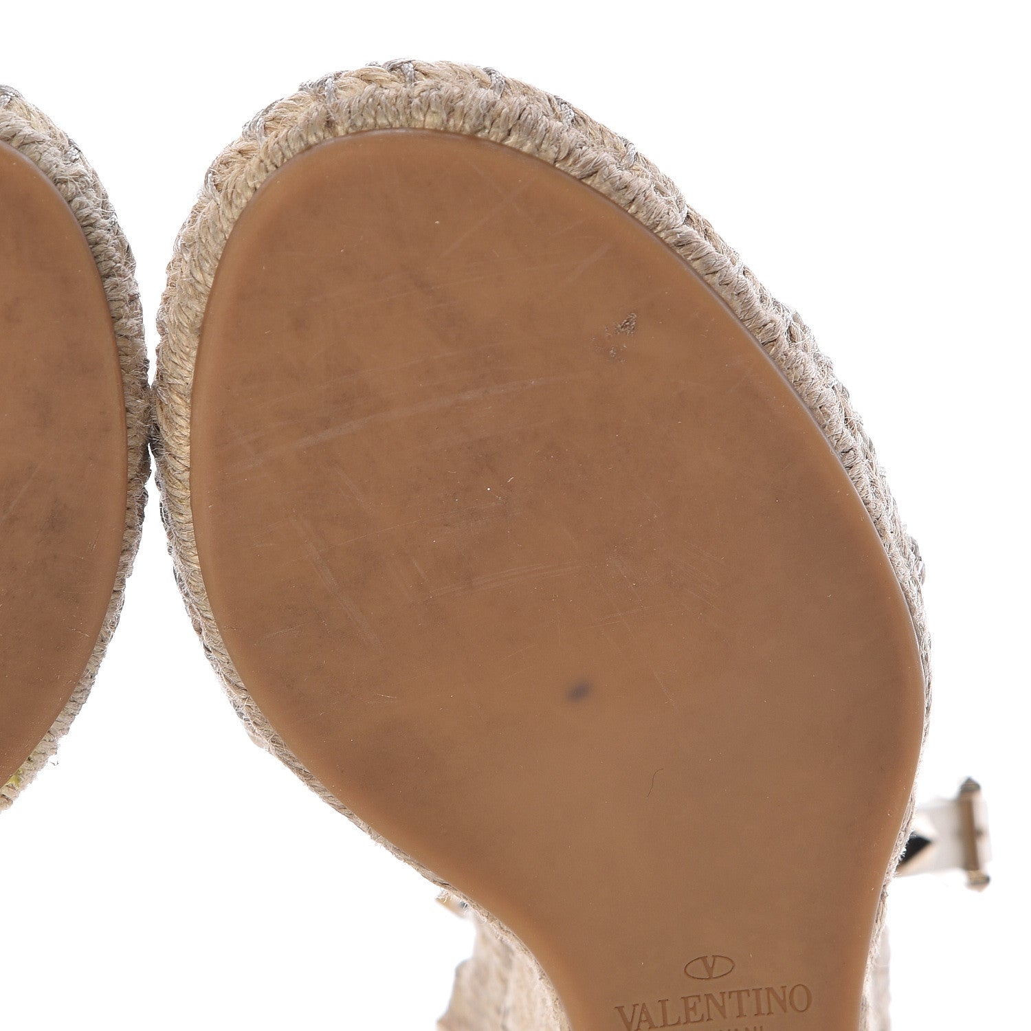 Valentino Garavani Grained Calfskin Rockstud Ankle Strap Espadrille 15/105mm Wedge Sandals 36 Light Ivory Natural 11 of 12