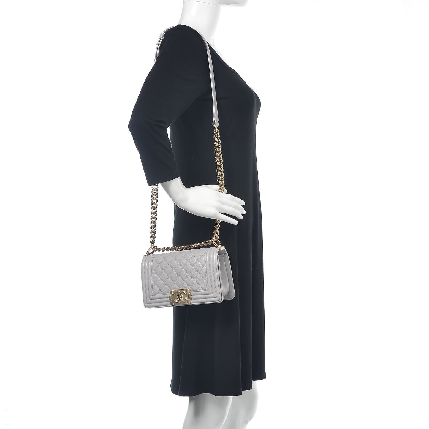 Caviar Quilted Small Boy Flap Light Grey