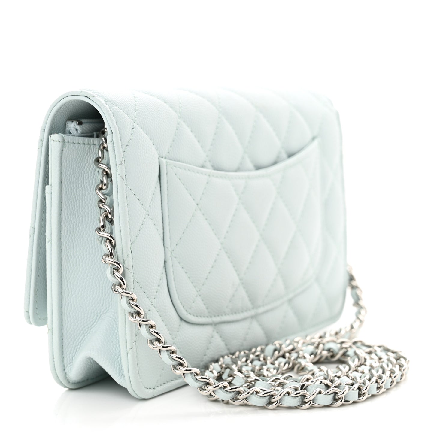 Caviar Quilted Wallet on Chain WOC Light Blue