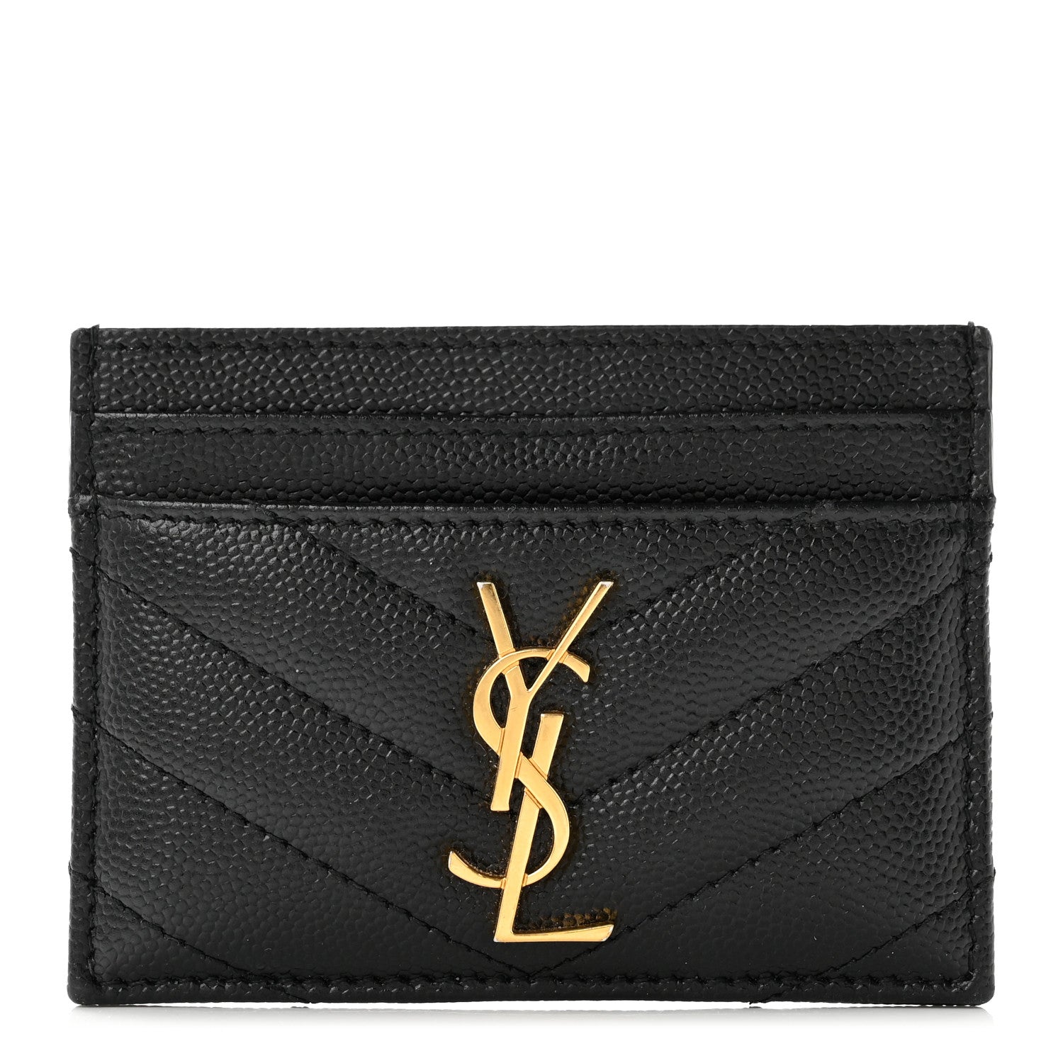 Saint Laurent Grain De Poudre Matelasse Chevron Monogram Credit Card Case Black 1 of 7