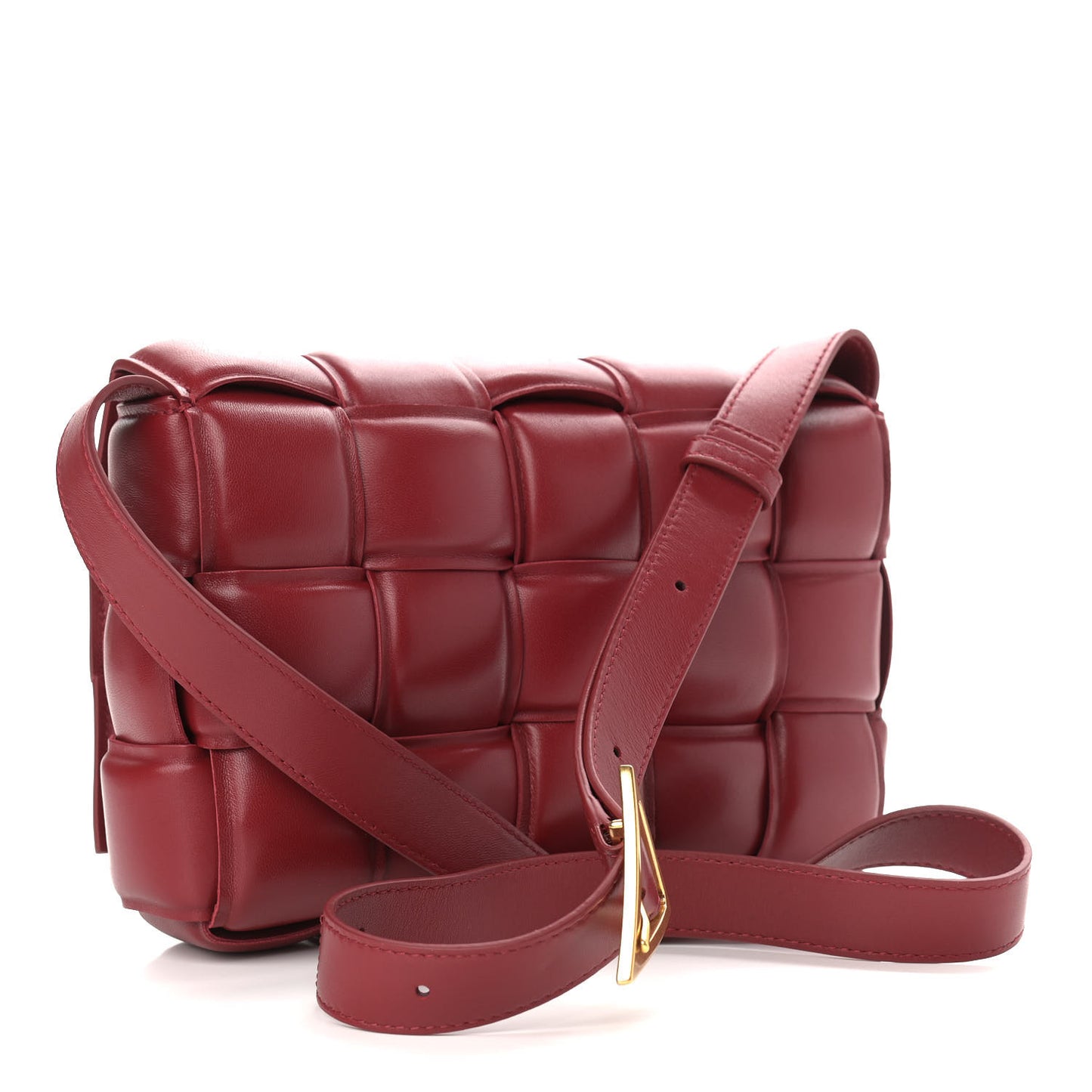 Nappa Maxi Intreccio Padded Cassette Crossbody Bag Dark Red