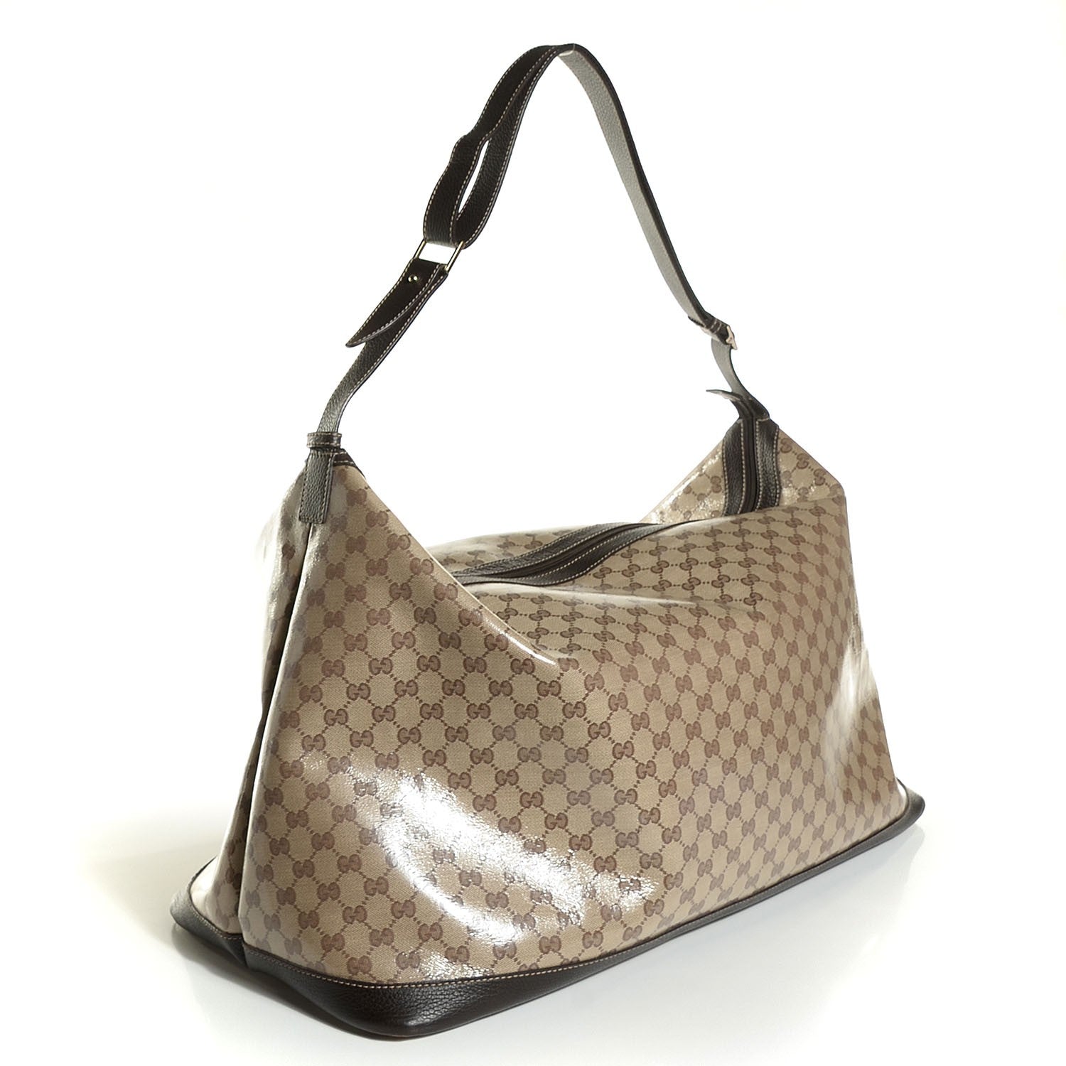 Gucci Crystal Monogram Large Travel Hobo Beige Brown 3 of 9