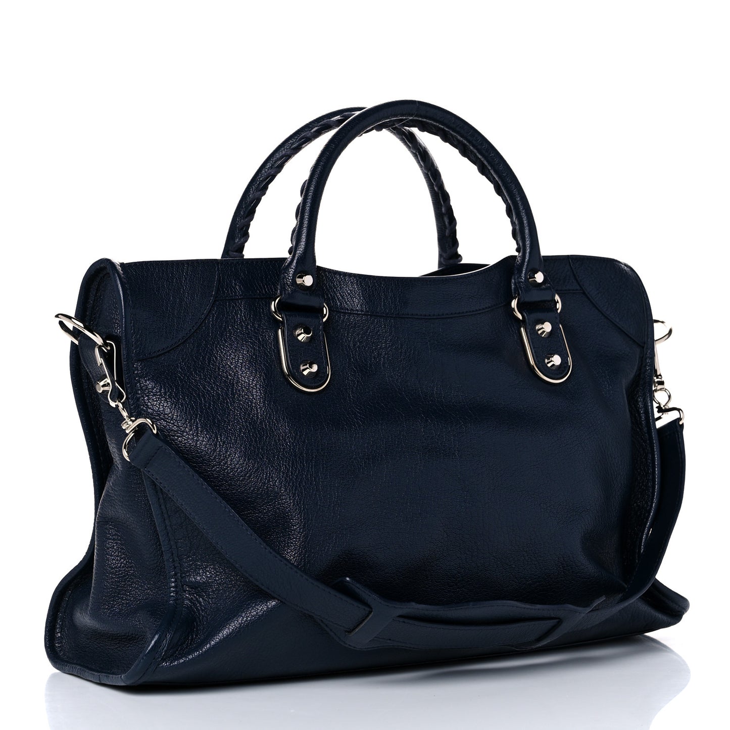 Chevre Silver Metallic Edge Hardware City Bleu Nuit Dark Sea