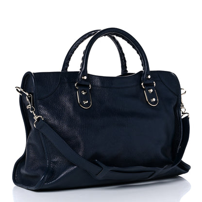 Balenciaga Chevre Silver Metallic Edge Hardware City Bleu Nuit Dark Sea 3 of 14