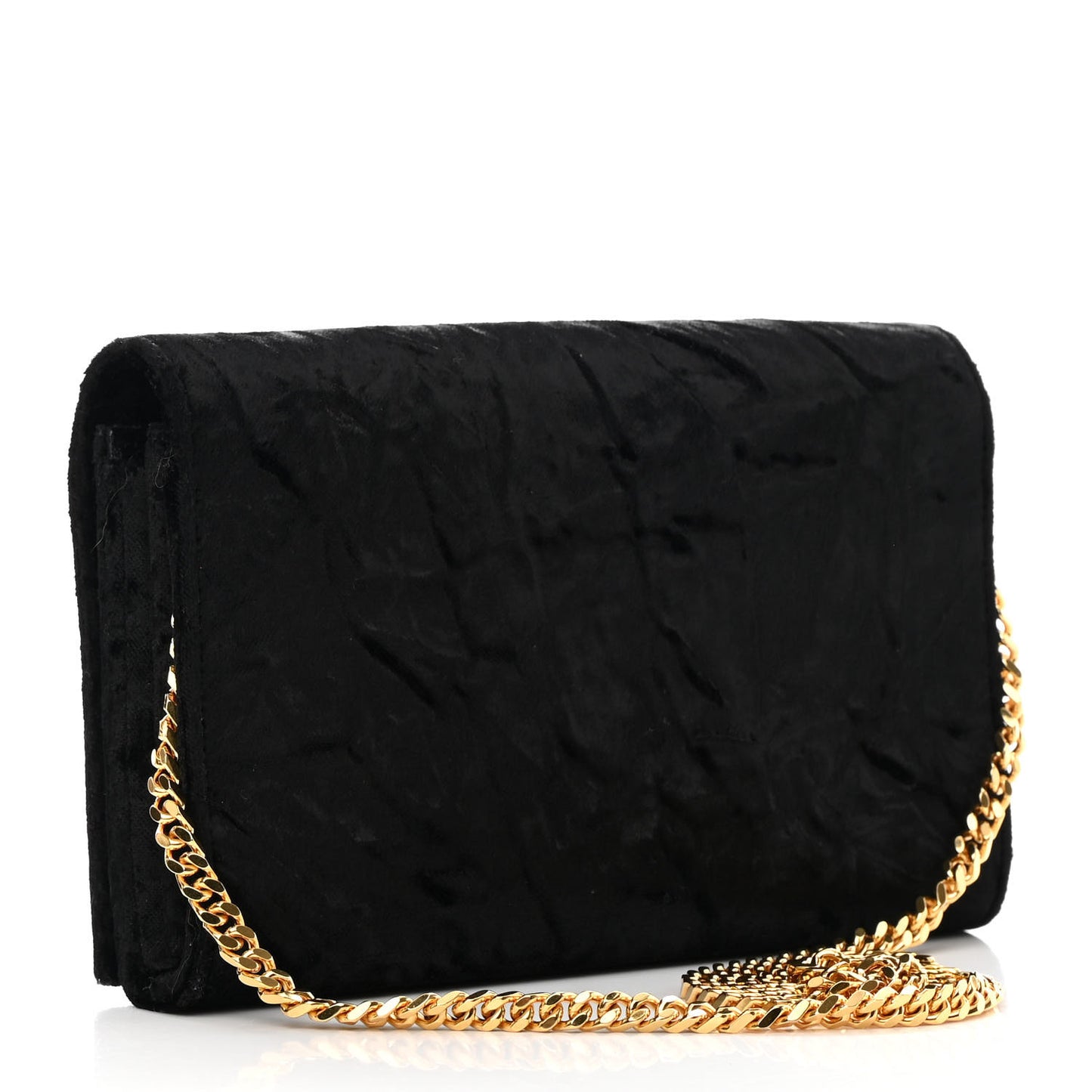 Textured Velour Monogram Chain Wallet Black