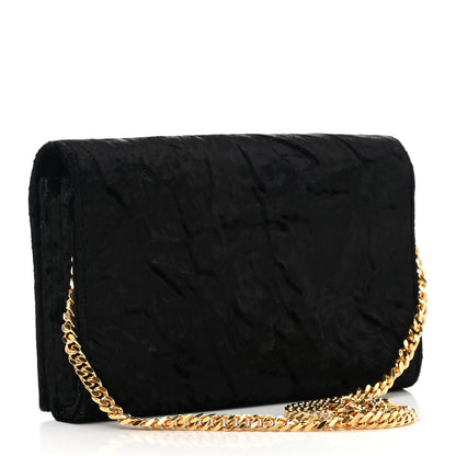 Saint Laurent Textured Velour Monogram Chain Wallet Black 3 of 13