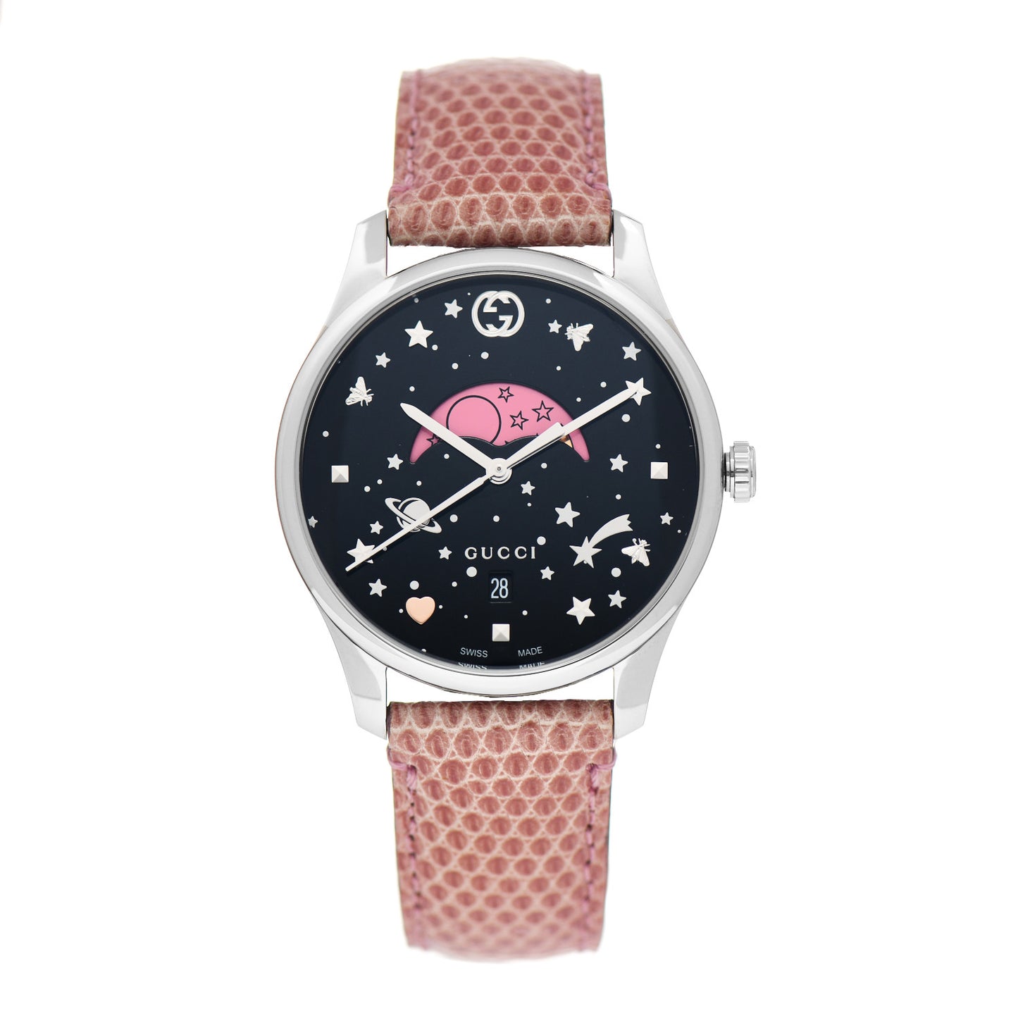 Stainless Steel Lizard 38mm G-Timeless Moonphase Star Planet Quartz Watch Black