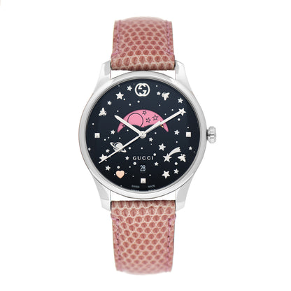Gucci Stainless Steel Lizard 38mm G-Timeless Moonphase Star Planet Quartz Watch Black 1 of 5
