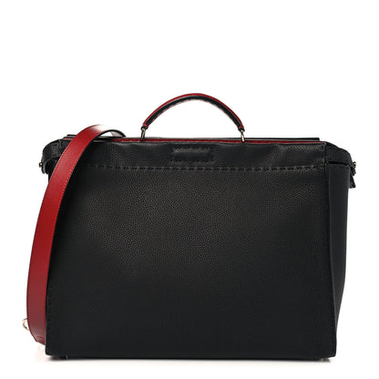 Fendi Cuoio Romano Selleria Vitello Zeus Large Mens Peekaboo Iconic Essential Satchel Black Rosso 1 of 13
