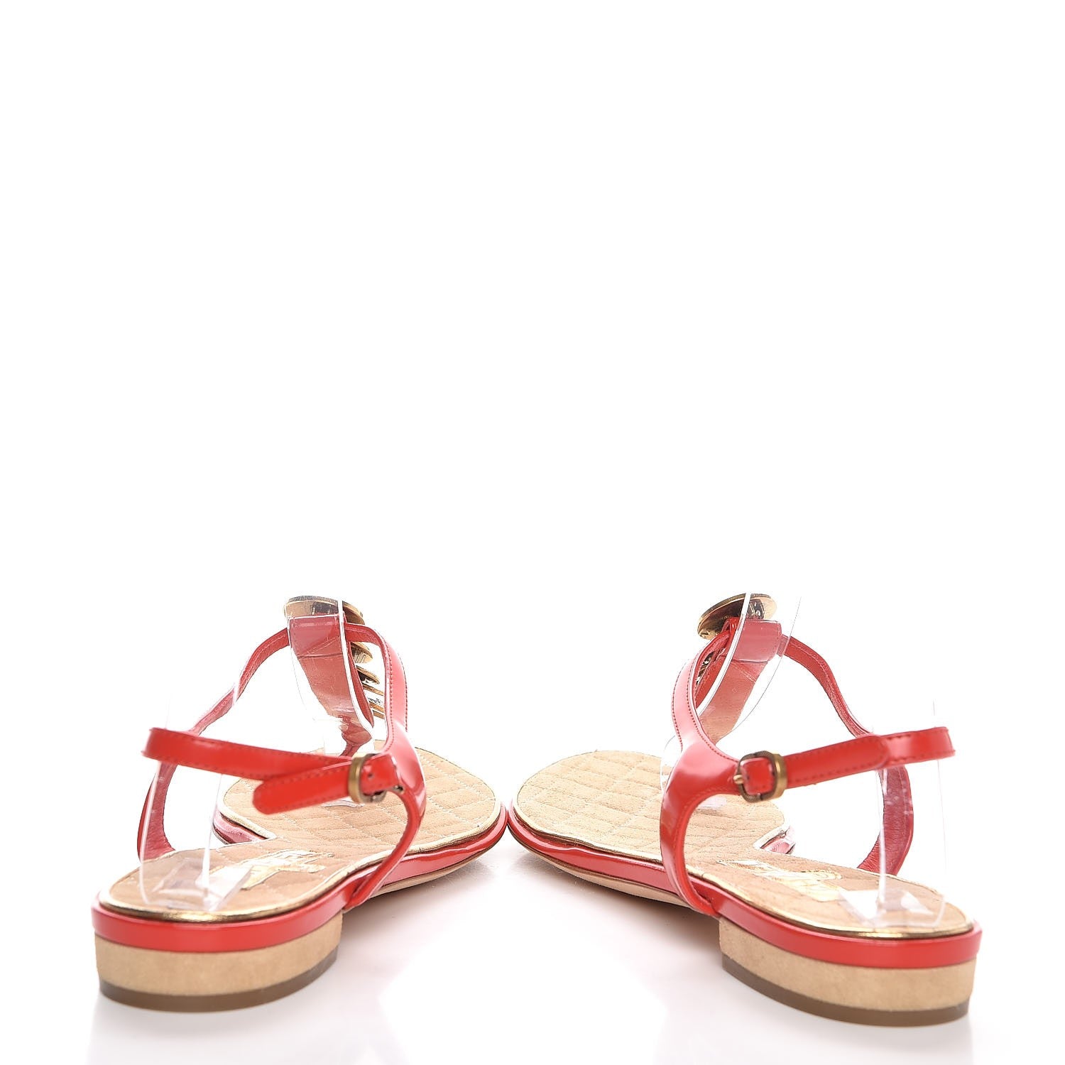 Chanel Lambskin Coin Thong Sandals 37 Red 6 of 9