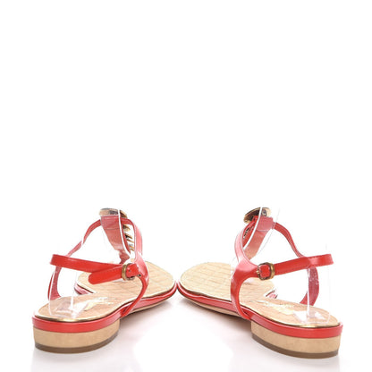 Chanel Lambskin Coin Thong Sandals 37 Red 6 of 9