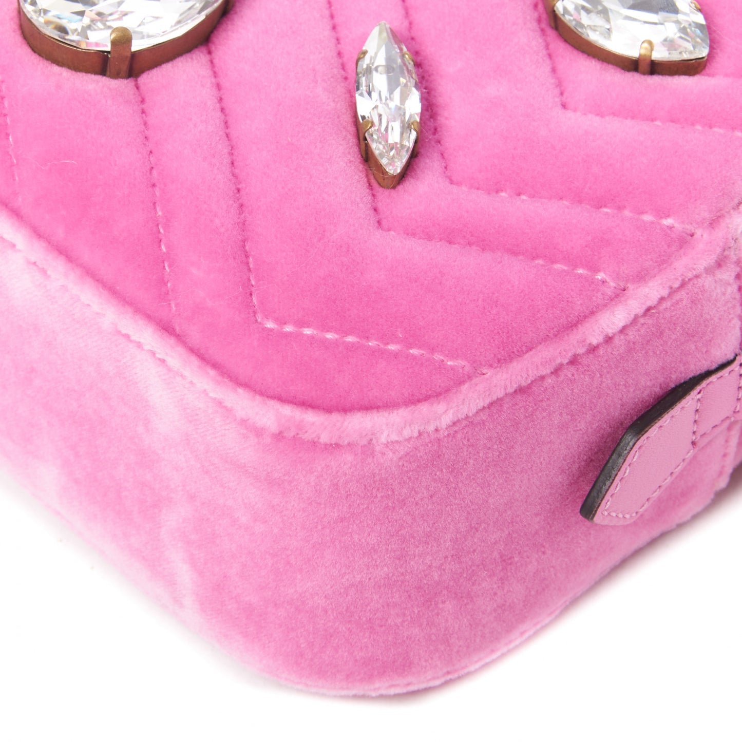 Velvet Matelasse Marquise Crystals Mini GG Marmont Chain Shoulder Bag Malva