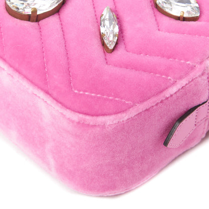 Gucci Velvet Matelasse Marquise Crystals Mini GG Marmont Chain Shoulder Bag Malva 5 of 10