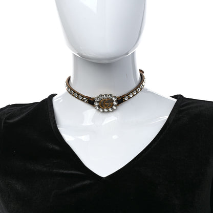 Gucci Calfskin Crystal Embellished Double G Choker Necklace Black 2 of 7