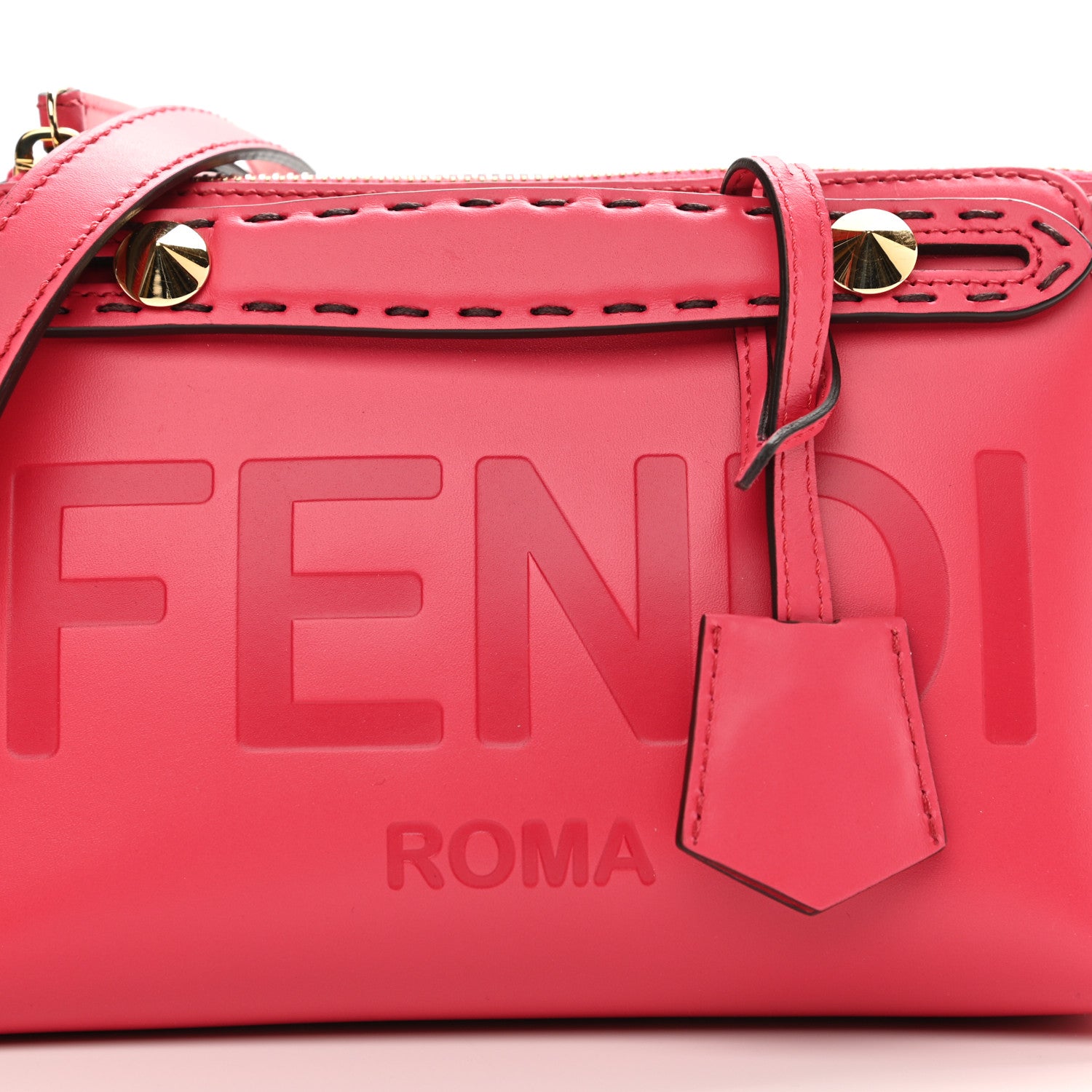 Fendi Vitello King Logo Embossed Mini By The Way Boston Bag Lampone 15 of 19