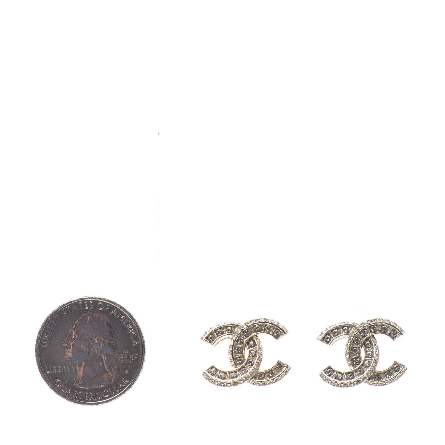 Chanel Crystal Timeless CC Earrings Light Gold 2 of 4