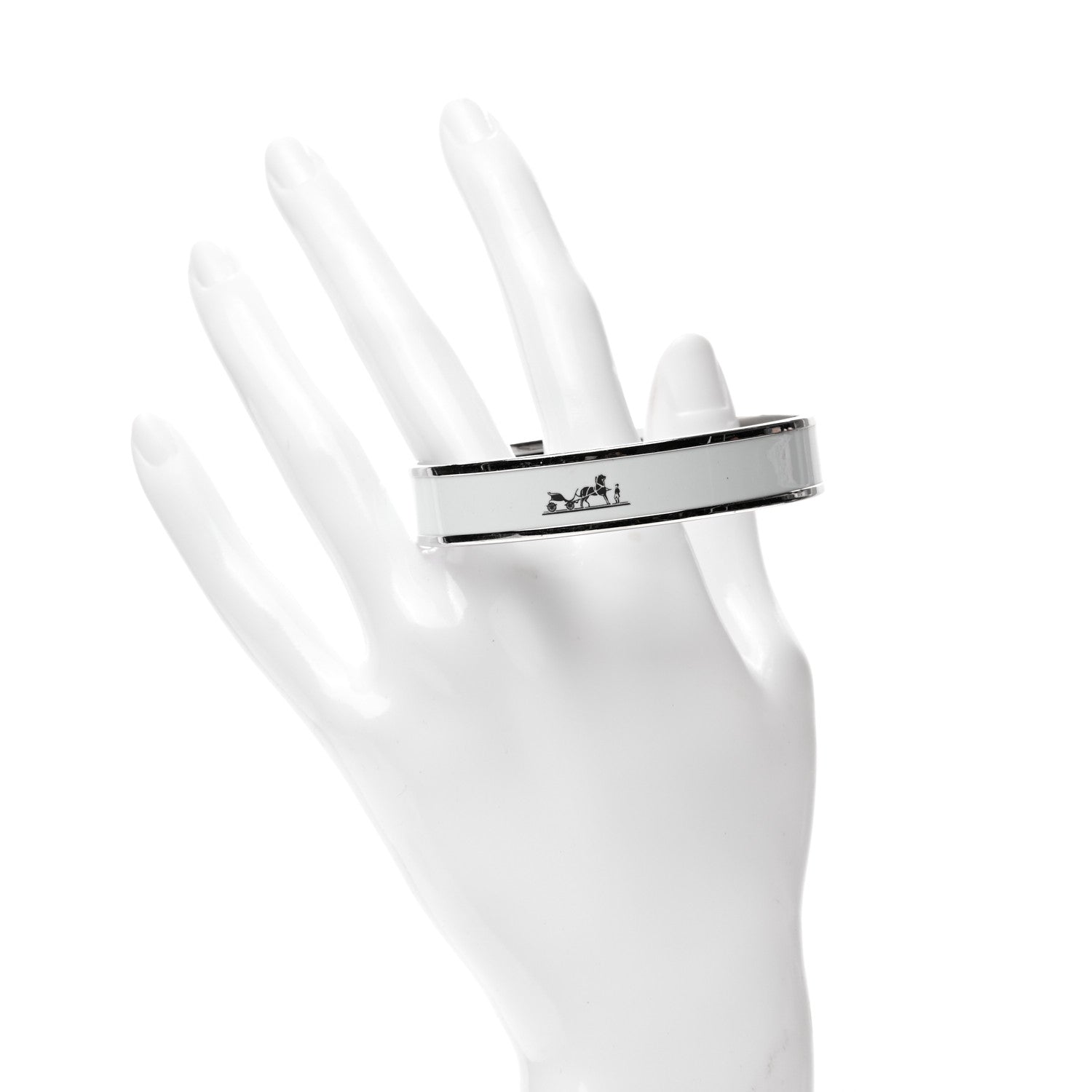 Hermes Enamel Printed Narrow Caleche Bracelet 70 White 2 of 4