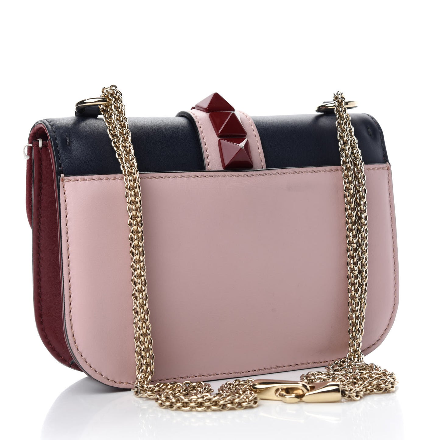 Vitello Small Glam Lock Rockstud Flap Light Ivory Water Rose Marine Rubin
