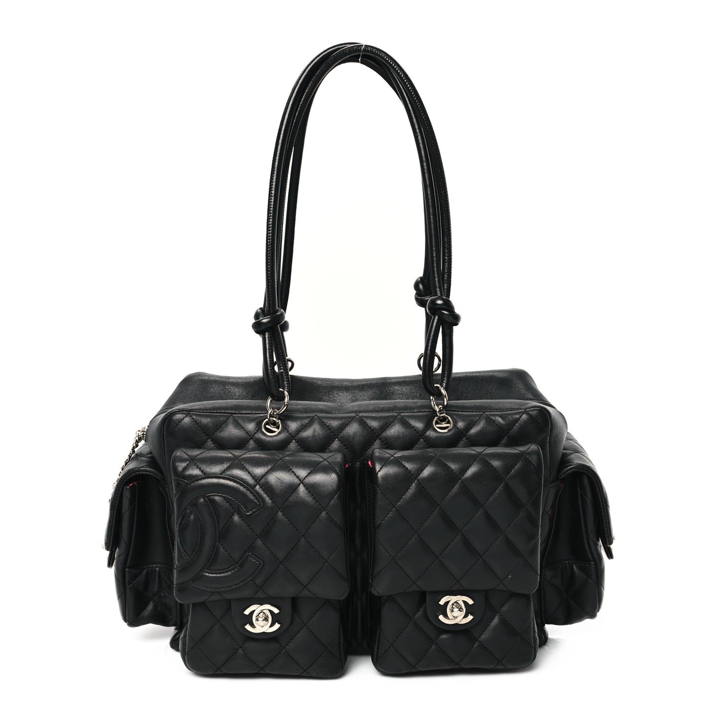 Calfskin Quilted Large Cambon Multipocket Reporter Black