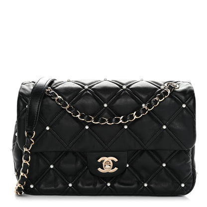 Chanel Lambskin Quilted Pearl Studded Flap Black 1 of 12