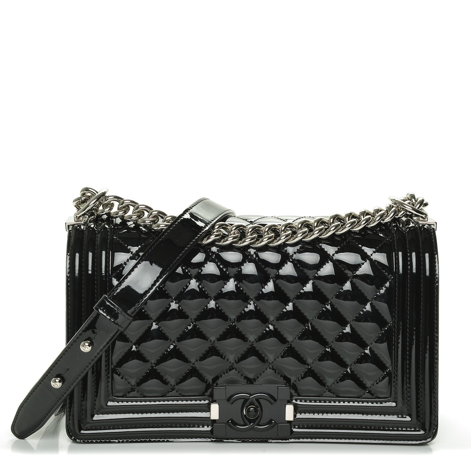 Chanel Patent Calfskin Quilted Medium Plexiglass Boy Flap Black 1 of 7