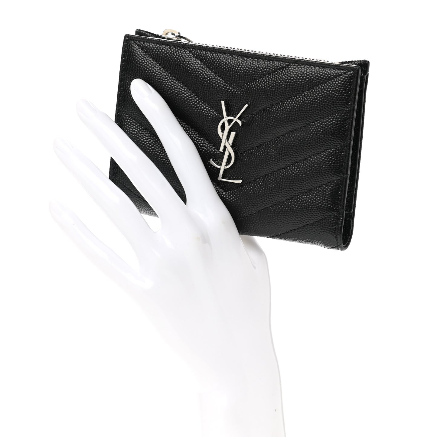 Grain De Poudre Matelasse Chevron Monogram Zipped Two-Part Wallet Black