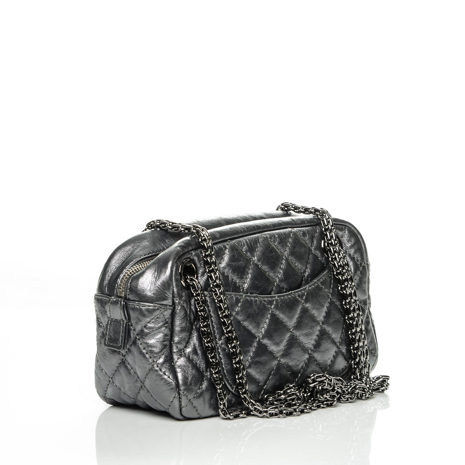 Chanel Metallic Aged Calfskin Quilted Small Reissue Camera Case Dark Silver 3 of 7