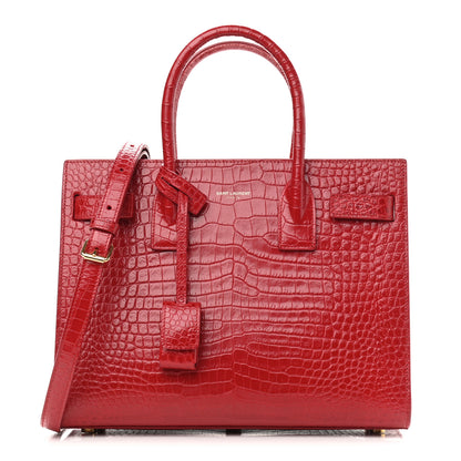Saint Laurent Calfskin Crocodile Embossed Baby Sac De Jour Red 1 of 11
