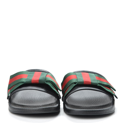 Gucci Satin Web Bow Slide Sandals 40 Black 2 of 9
