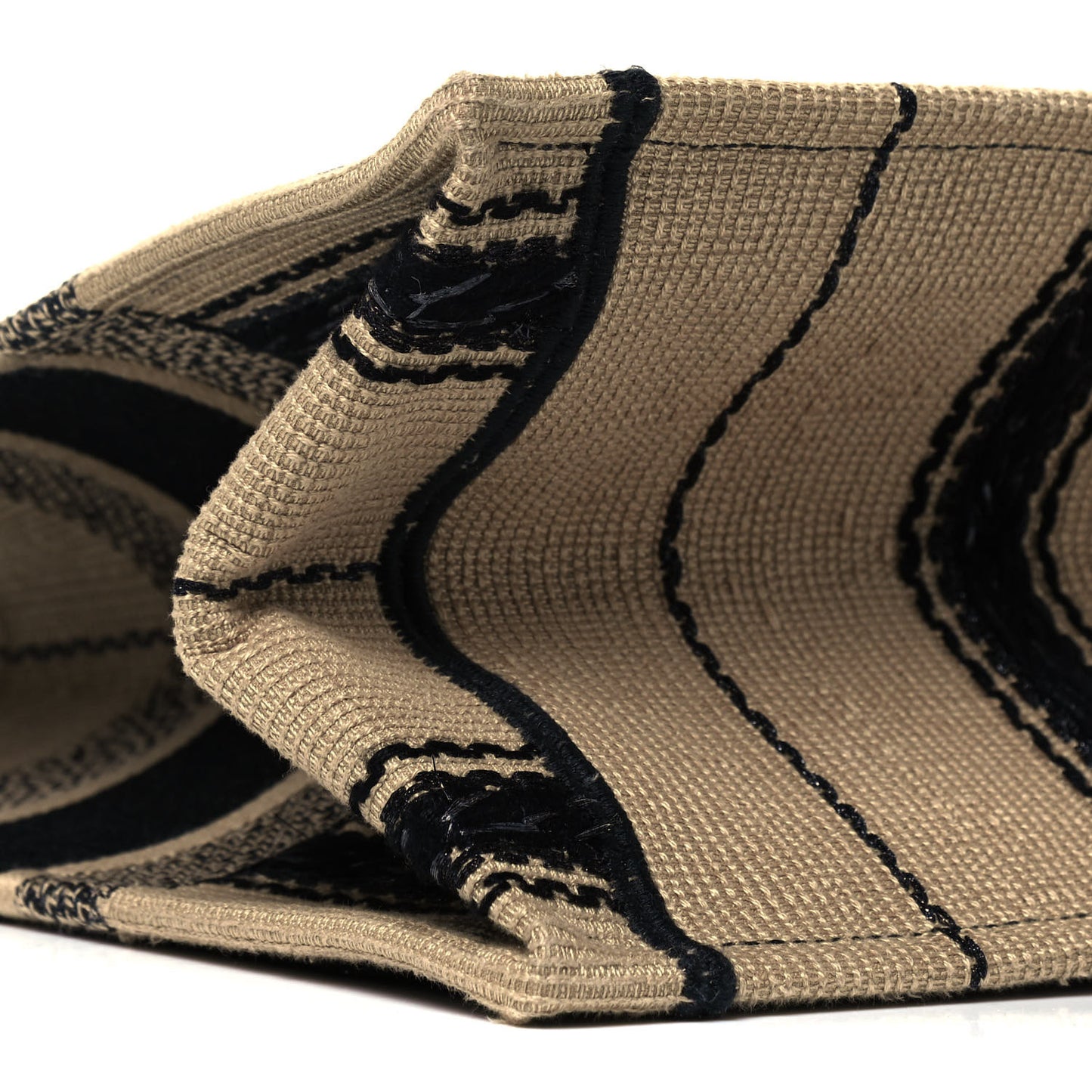 Canvas Embroidered Medium Bayadere Book Tote Black Beige