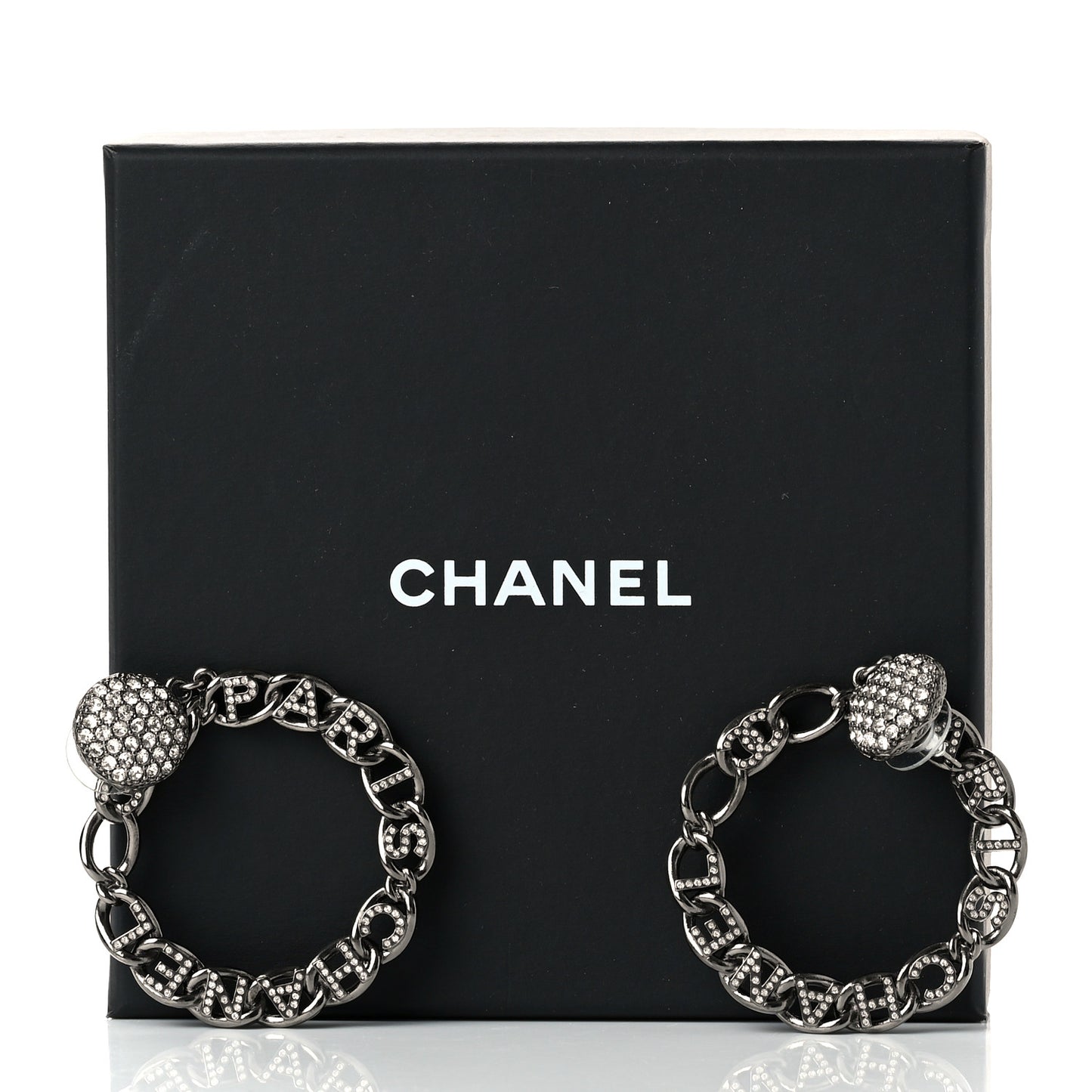 Ruthenium Crystal CC Paris Chain Link Hoop Earrings Silver