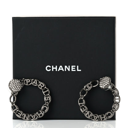 Chanel Ruthenium Crystal CC Paris Chain Link Hoop Earrings Silver 5 of 5