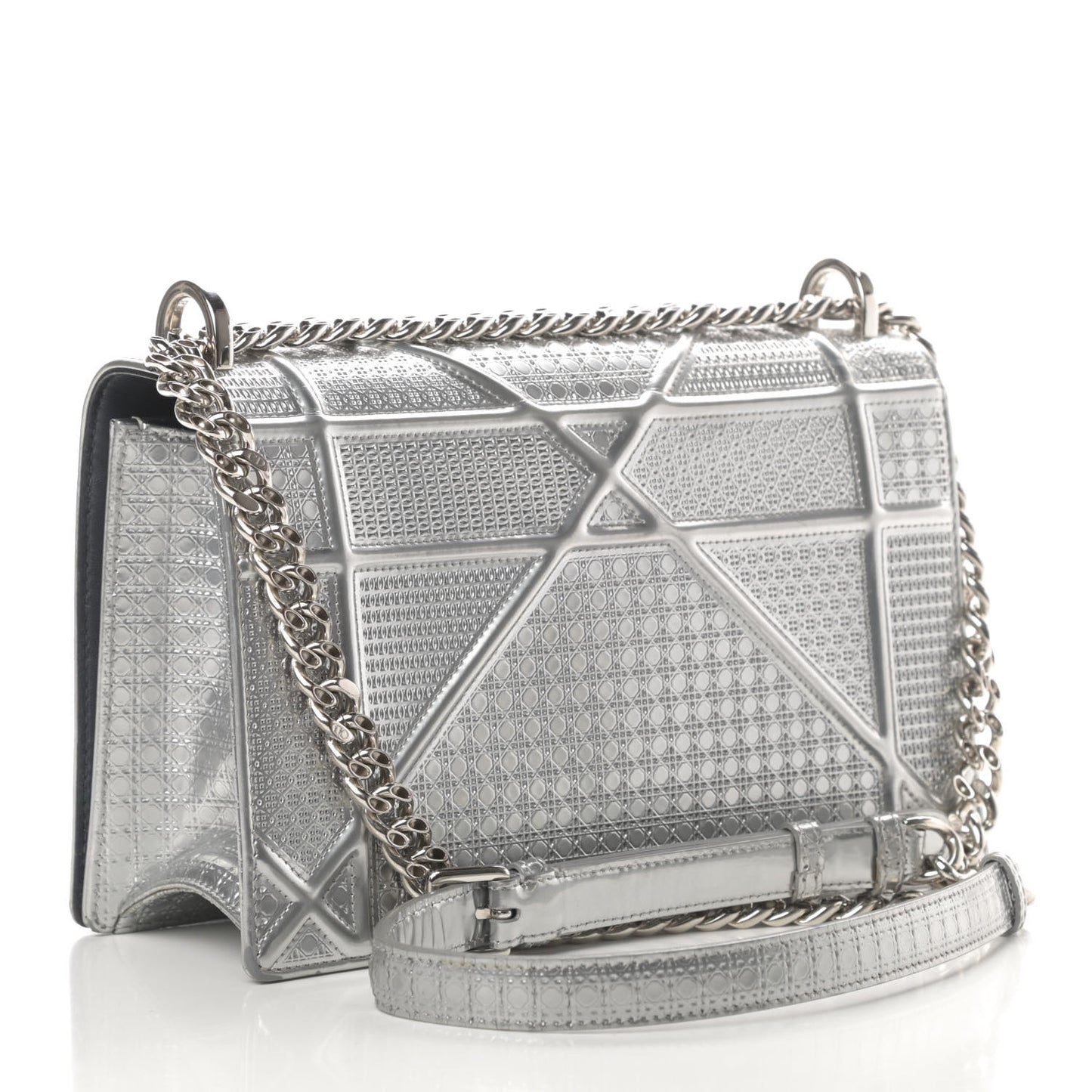 Metallic Patent Micro-Cannage Medium Diorama Flap Bag Silver