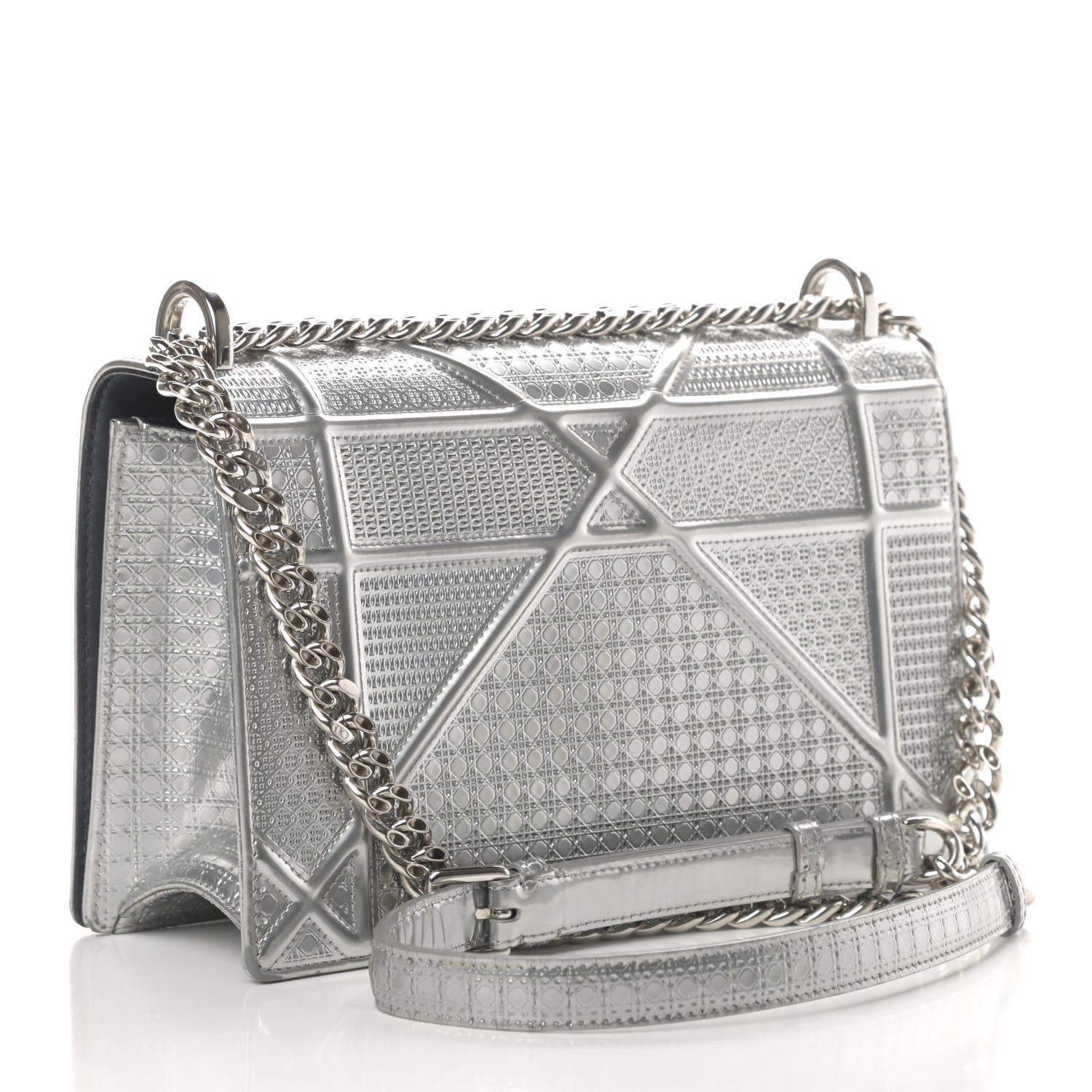 Christian Dior Metallic Patent Micro-Cannage Medium Diorama Flap Bag Silver 2 of 6