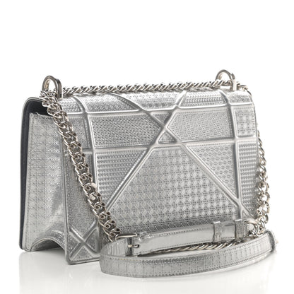Christian Dior Metallic Patent Micro-Cannage Medium Diorama Flap Bag Silver 2 of 6