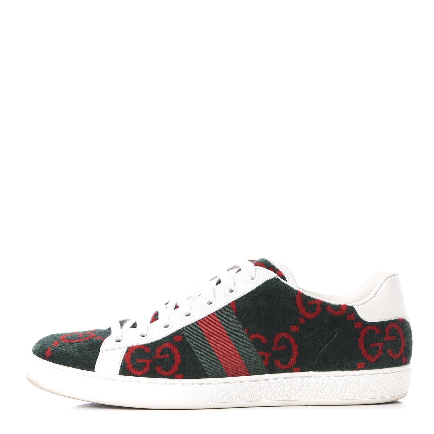 Terry Cloth GG Monogram Web Womens Ace Sneakers 41 Green Red